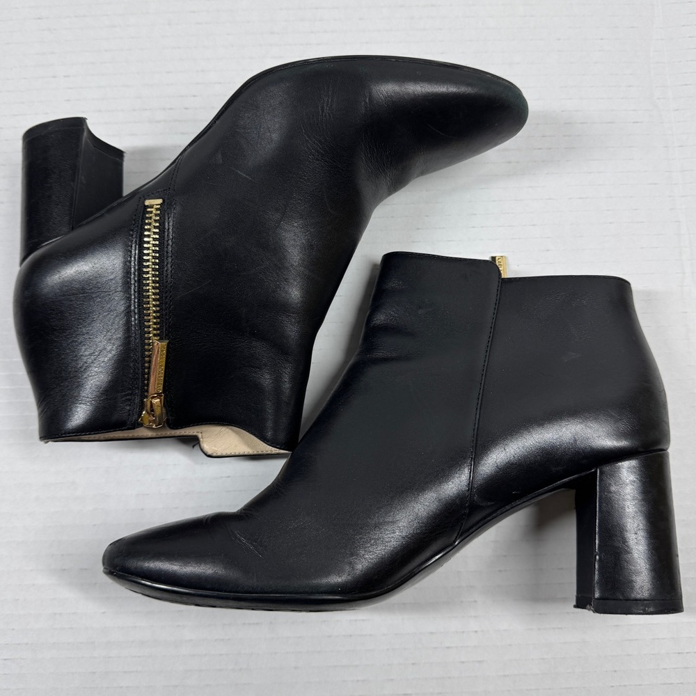 Karl Lagerfeld Women‎ Size 6M Susie Black Leather Ankle Booties Block Heel